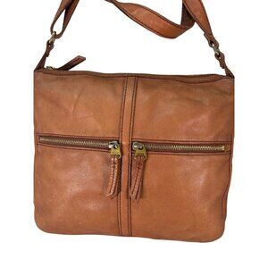 Fossil Erin Brown Pebbled Cow Leather Crossbody Top Zip Bag